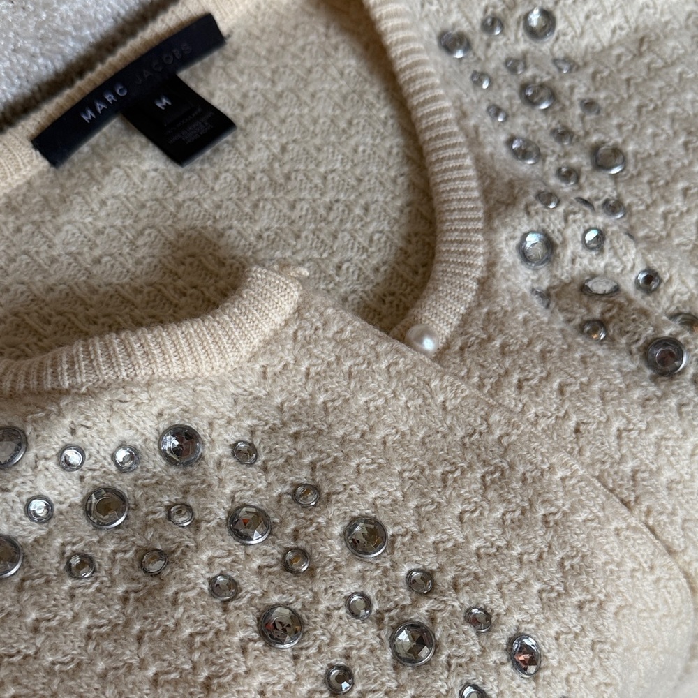 Marc Jacobs 100% Wool Cream Studded Cardigan